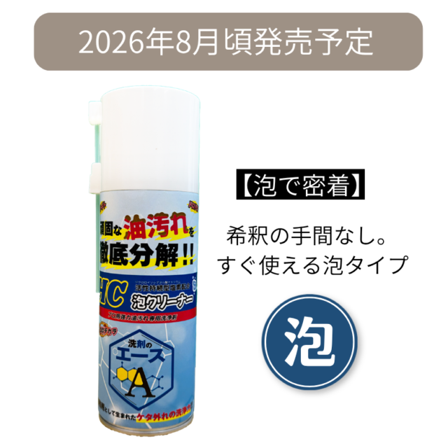 泡で密着　そのまま使える業務用油汚れ泡クリーナー｜洗剤のエースHC泡クリーナー（8月発売予定）